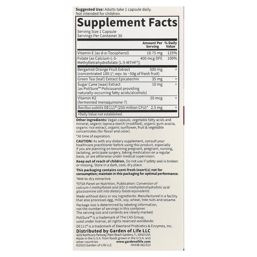 Garden of Life, Herbals, здоровье сердца, сладкий цитрус, 30 веганских капсул