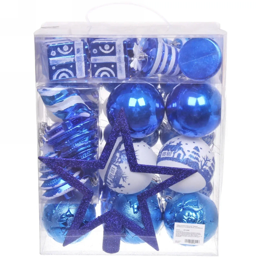 Набор елочных украшений «Зимний калейдоскоп» (в наборе 53 шт), Синий/Белый
