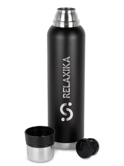 Термос Relaxika 103 (1,6 литра), черный (стикерпак "Зимний спорт")