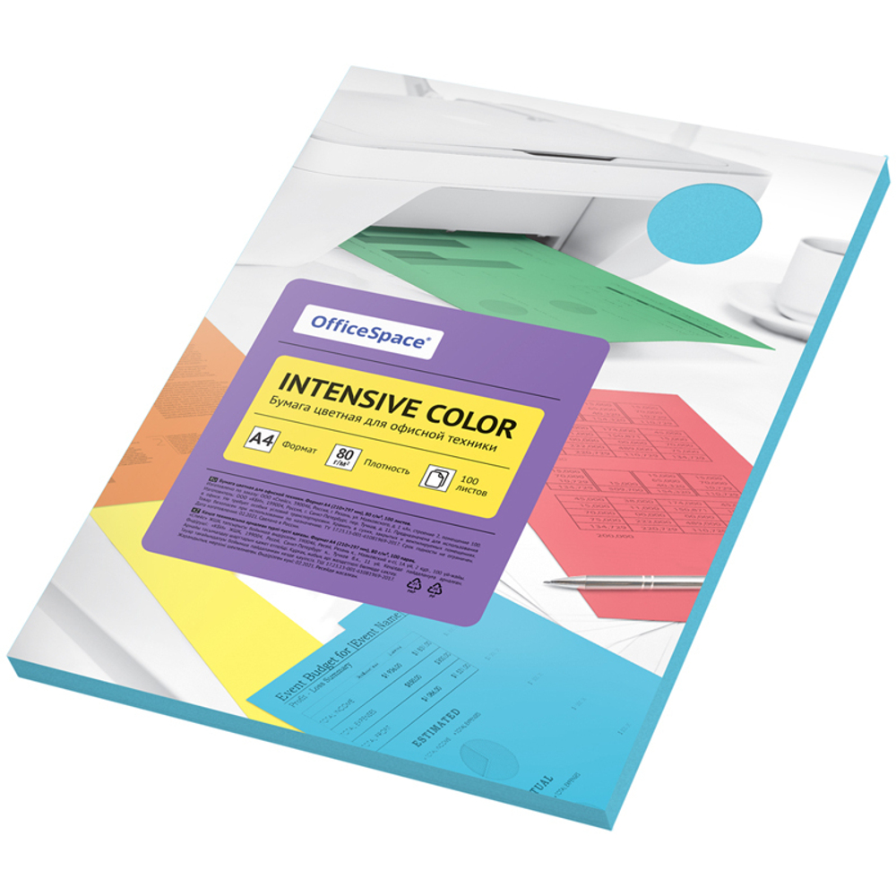Бумага цветная OfficeSpace "Intensive Color", A4, 80 г/м², 100л., (голубой) И