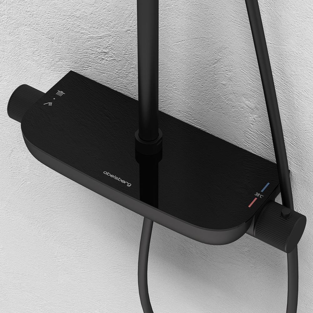 Душевая система Abelsberg Lineara SNS52890MB с термостатом и полкой для душа, вулканический черный