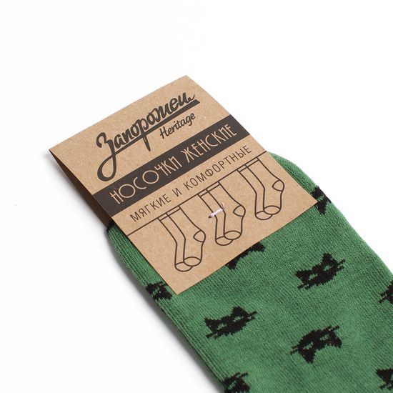 Носки ЗАПОРОЖЕЦ Котики короткие женские Зеленый