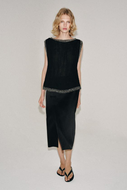 ZARA ЖАККАРДОВЫЙ ТОП С БИСЕРОМ — ZW COLLECTION, ЧЕРНЫЙ