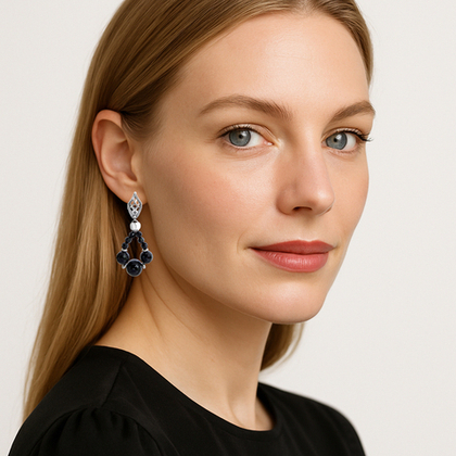 Крупные чёрные серьги 9 камней