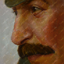 Соколов Михаил Георгиевич.-?. Портрет Иосифа Виссарионовича Сталина в будённовке. СССР. Масло.