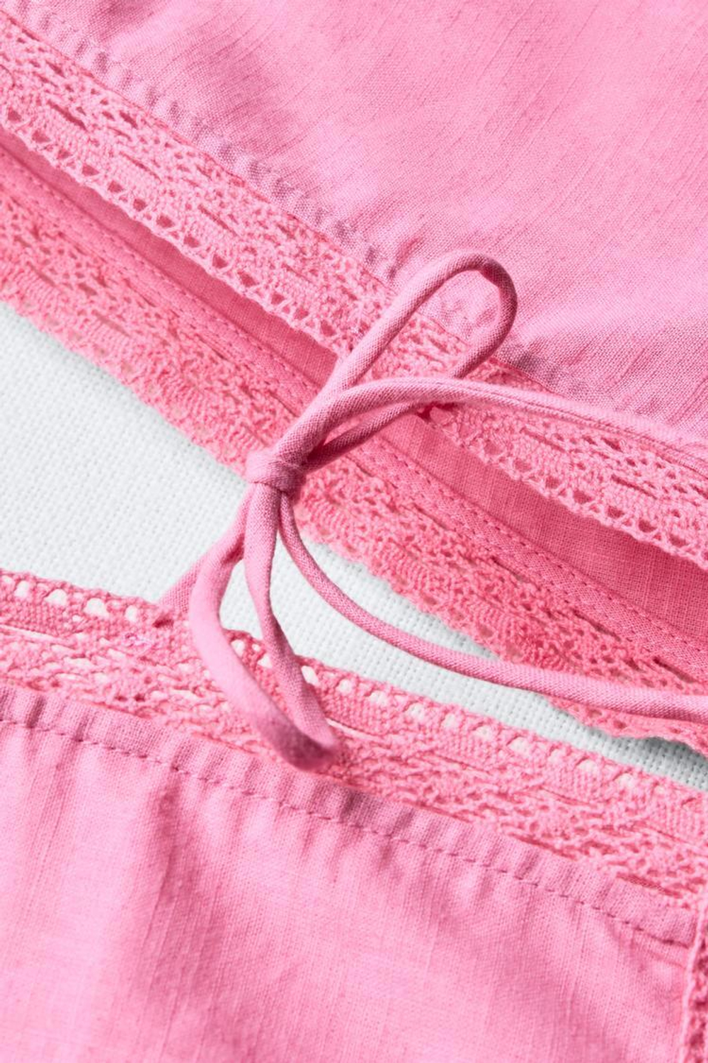 ZARA ТОП ИЗ СМЕСОВОГО ЛЬНА С КРУЖЕВОМ, МЯГКИЙ РОЗОВЫЙ