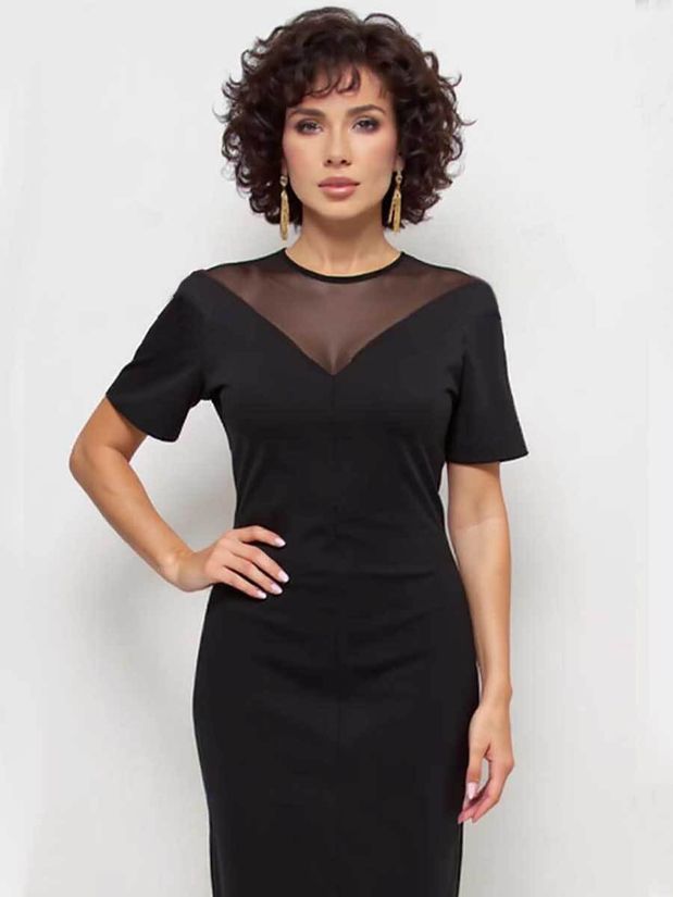 Платье вечернее со вставкой на груди, черное