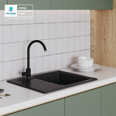 Мойка POLYGRAN GALS-620 черный №16, смеситель SKS5 черный