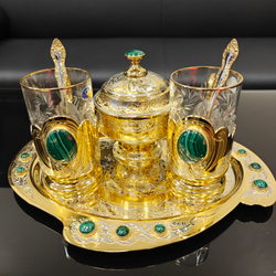 Чайный набор с подстаканниками на 2 персоны "Роскошный малахит"