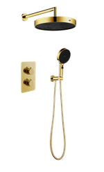 Boheme Комплект для душа CELL, лейка верхняя+ручная, встраиваемый смеситель с термостатом GOLD