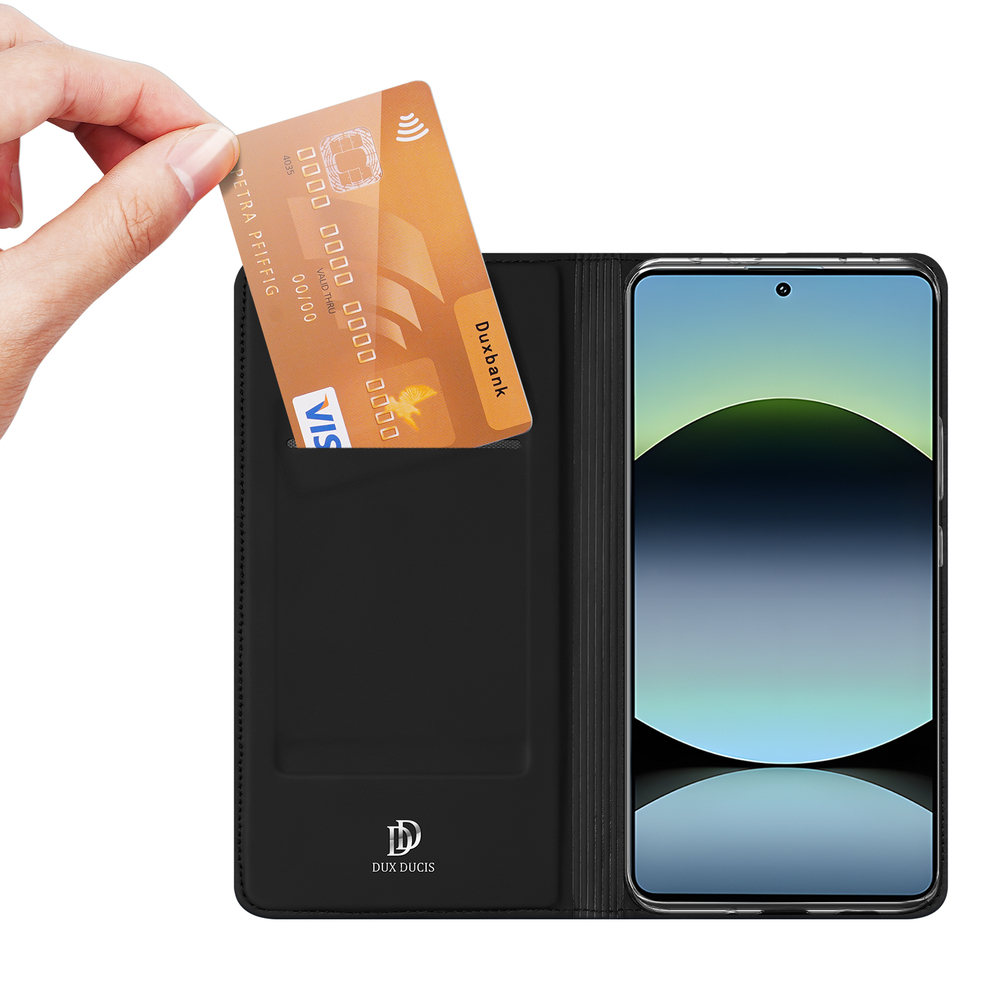 Чехол книжка из PU кожи черного цвета от Dux Ducis для Xiaomi Redmi Note 14S, серия Skin Pro Series Case