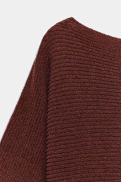 ZARA ТРИКОТАЖНЫЙ ТОП АСИММЕТРИЧНОГО КРОЯ, ТЕМНЫЙ ЧЕРЕПИЧНЫЙ