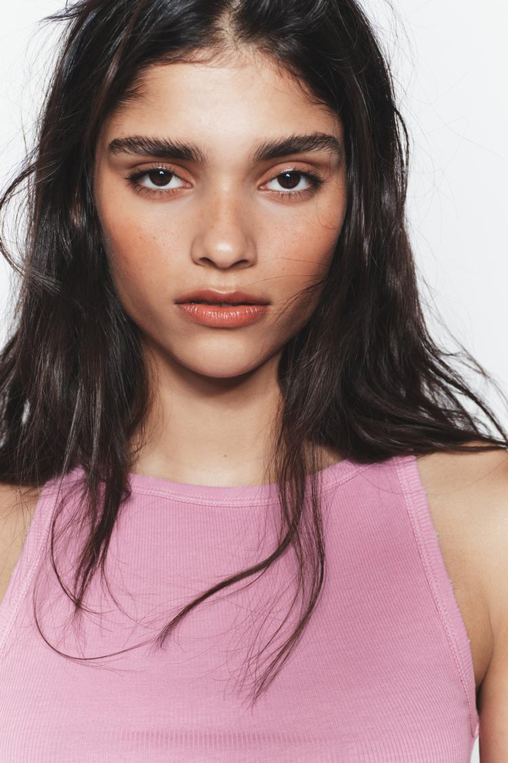 ZARA ТОП ХАЛТЕР В РУБЧИК С ЭФФЕКТОМ ПОТЕРТОСТИ, РОЗОВЫЙ