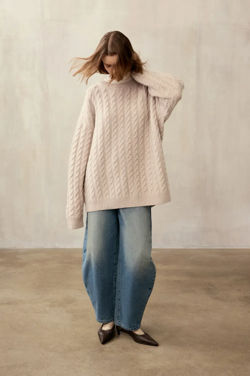 Свитер с косами ((Вечер у камина)), бежевый