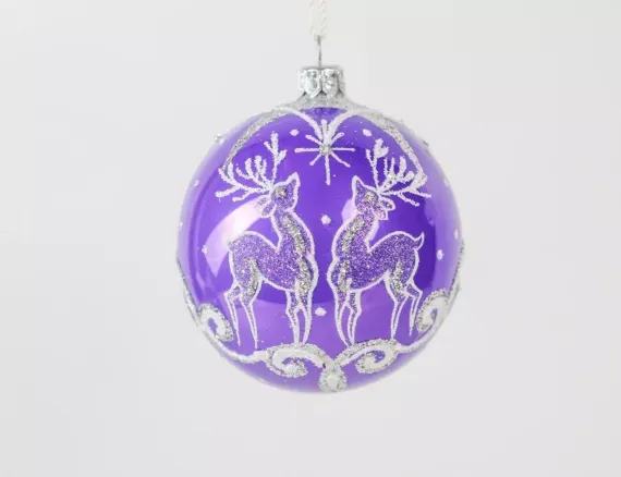 Стеклянный шар Олени 85 мм.,фиолетовый, Ёлочка (С2168/3)