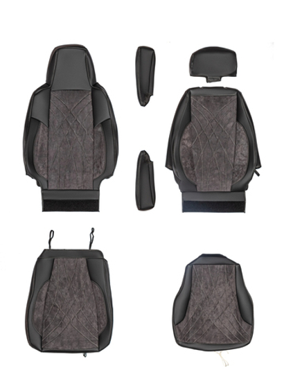 Чехлы Люкс Scania 6 серия высокое/низкое сиденье (экокожа, черный, серая вставка)