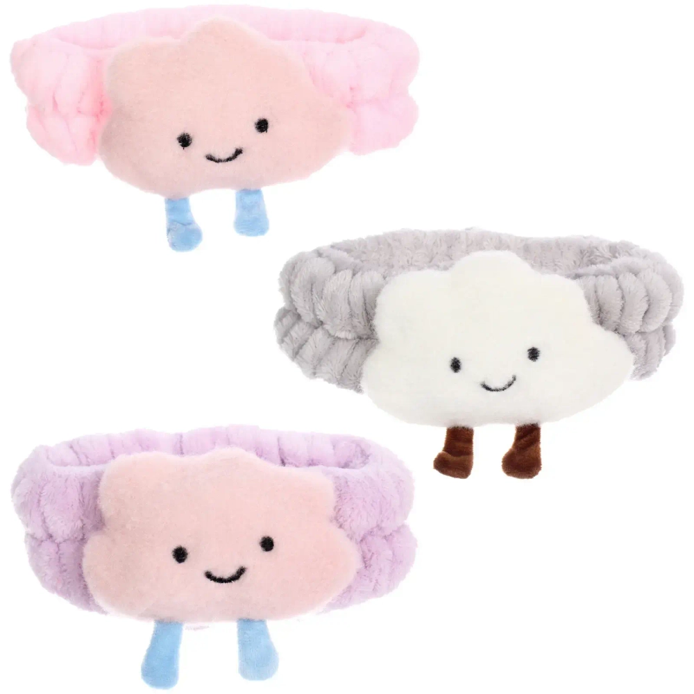 Повязка на голову косметическая «ДАЙМОНД РУШ», облачко, цвет сиреневый, пудровый, небесный и серый, 20*5.5см (ZIP пакет)