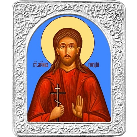 Святой Гордий. Маленькая икона в серебряной раме. 4,5 х 5,5 см.