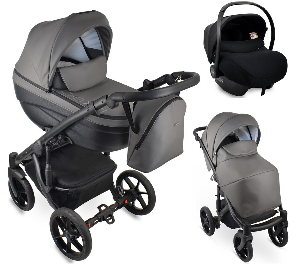 Детская коляска Bexa Ideal Eco 3 в 1 с автокреслом Avionaut Cosmo IE06 черный+т.серая кожа