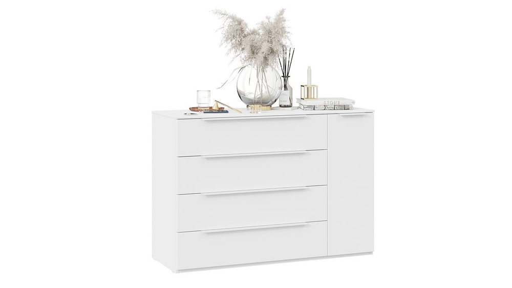 Комод для одежды с ящиками Белый Жемчуг/Белый софт 4 ящика 90х45х84 см