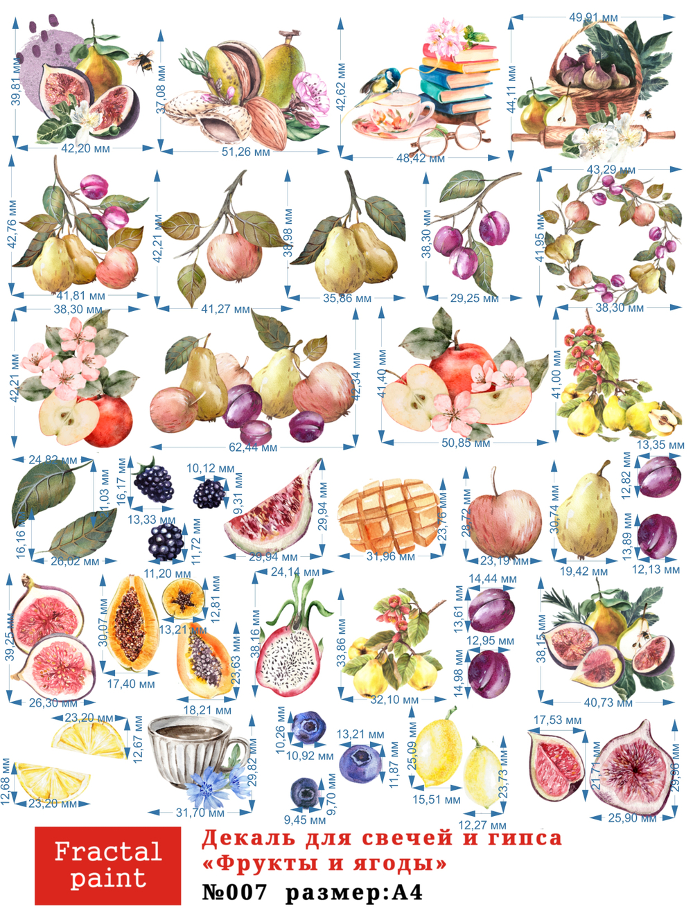 Трансфер переводной - декаль для свечей и гипса фрукты, ягоды 007