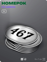 Номерок на дверь квартиры 467, для кабинета, офиса, шильдик 9 х 7 см, брашированная сталь, Айдентика Технолоджи