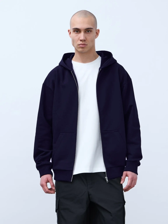 Худи оверсайз на молнии без начеса (темно-синий)