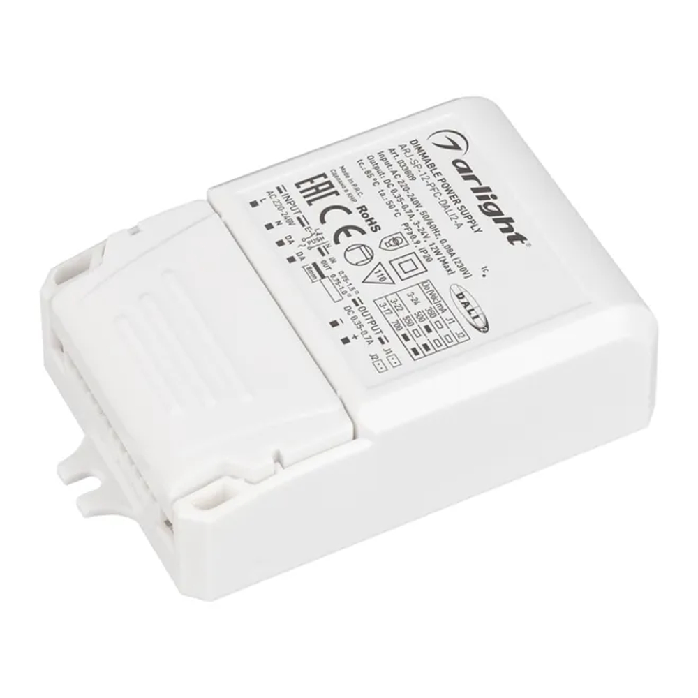 Блок питания ARJ-SP-12-PFC-DALI2-A (12W, 3-24V, 0.35-0.7A) (Arlight, IP20 Пластик, 5 лет) 033809