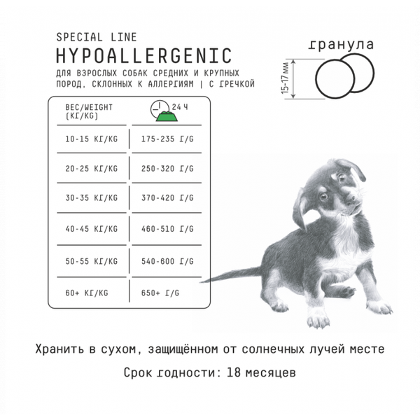 Сухой корм AJO Dog Hypoallergenic для взрослых собак средних и крупных пород, склонных к аллергиям, с гречкой
