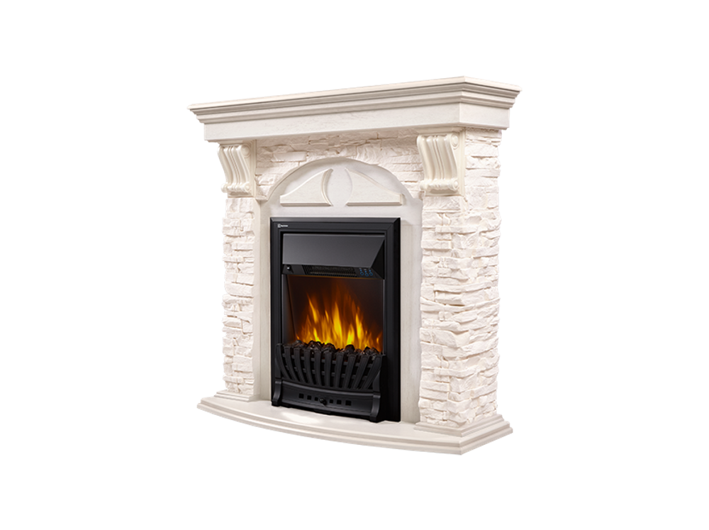 Портал Firelight Torre Classic камень белый, шпон беленый дуб