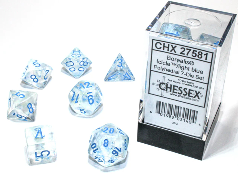 Chessex 7-dice set Borealis - Icicle/Light Blue Luminary