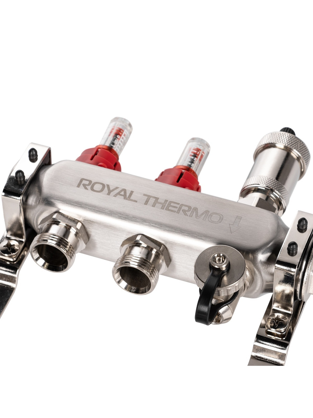 Коллектор Royal Thermo нерж. в сборе с расходомерами 1" ВР-3/4" НР с автомат. воздухоотвод-ми 2 вых.