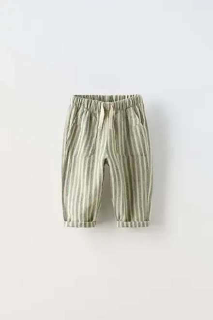 ZARA БРЮКИ В СТИЛЕ РУСТИК В ПОЛОСКУ, ЗЕЛЕНЫЙ