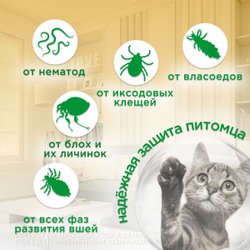 Комплексные капли от блох, клещей и гельминтов для кошек всех пород ИН-АП Празиквантел/Фипронил/Аверсектин C1