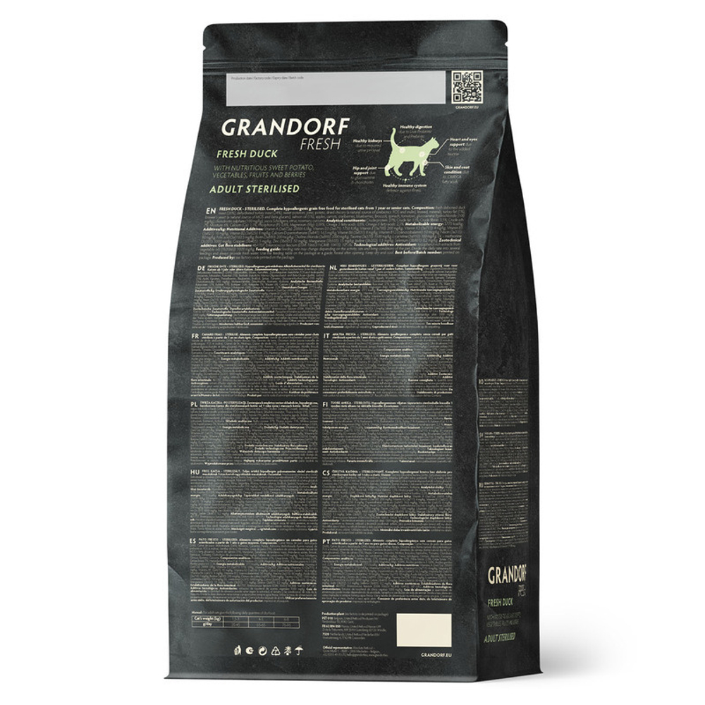 Сухой корм Grandorf Fresh свежее мясо утки с бататом для стерилизованных кошек 2 кг (Грандорф Фрэш)