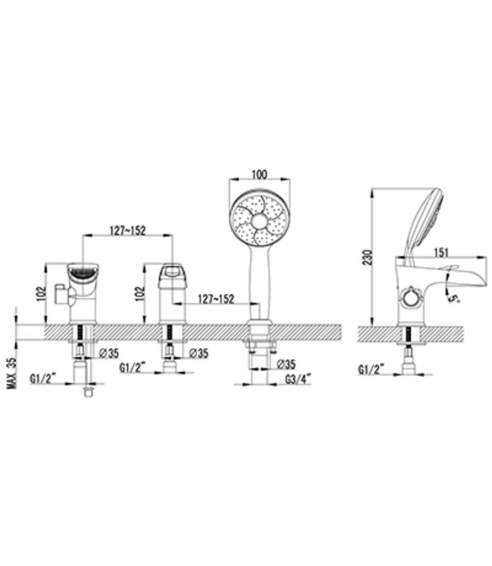 Смеситель для ванны на 3 отверстия LEMARK OMEGA – LM3145C