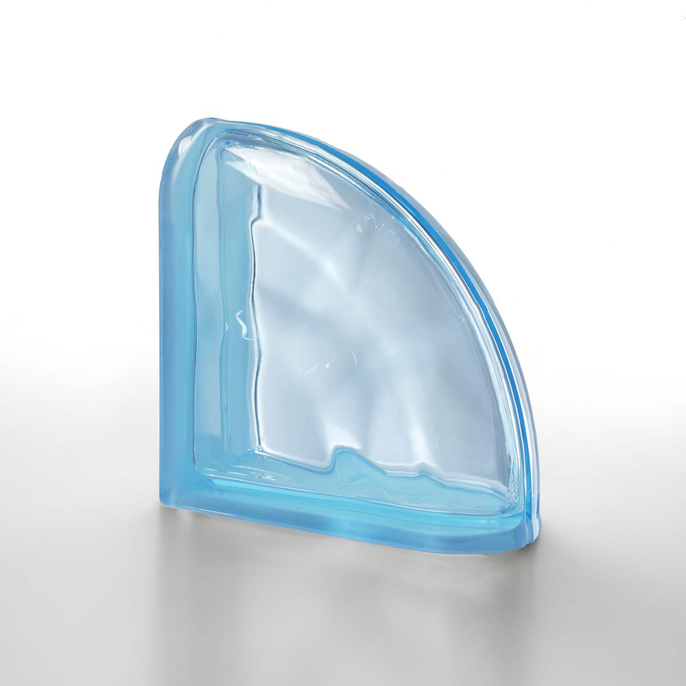 Стеклоблок завершающий голубой Vetroarredo Acquamarina TER Curvo 19x19x8
