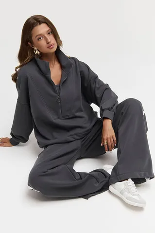 Олимпийка на молнии из премиум футера цвета антрацит