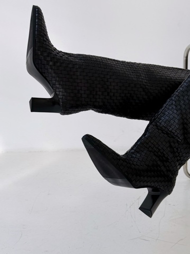 Сапоги в плетеной коже REBEKA BLACK