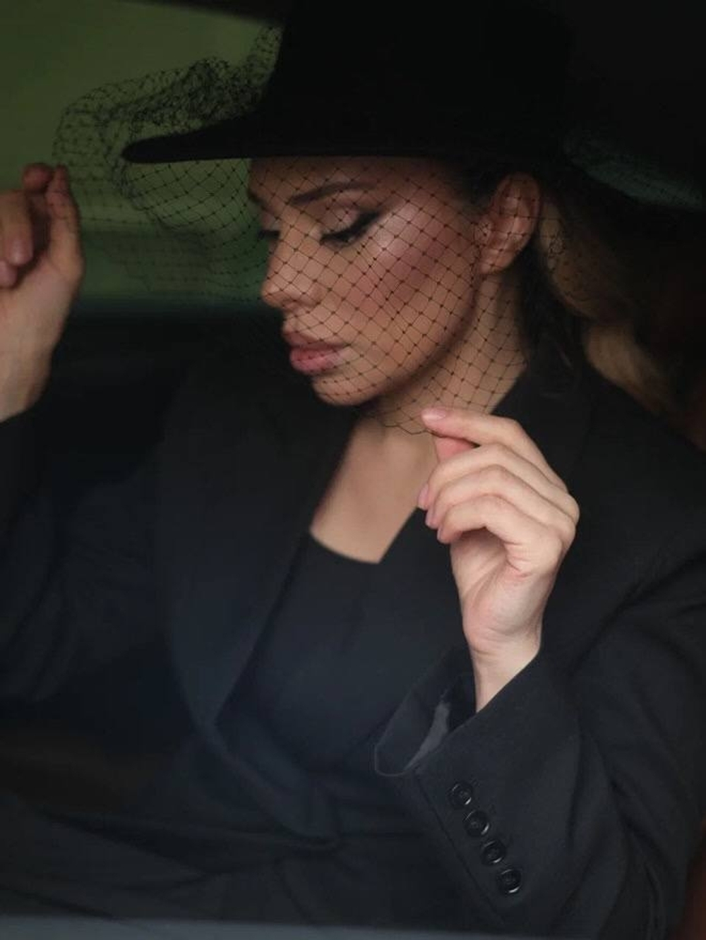 Канотье фетр с вуалью черный