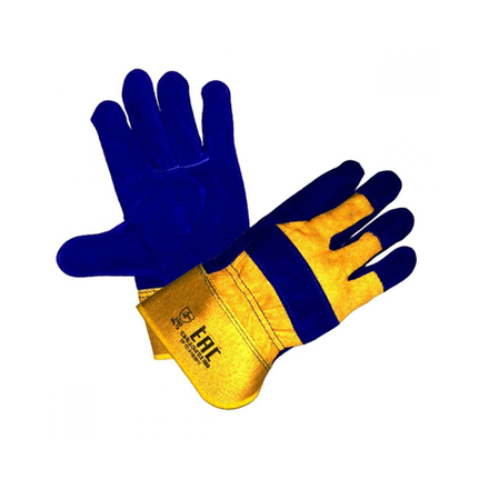 Перчатки спилковые комбинированные синие с желтым (пар) (Х120)
