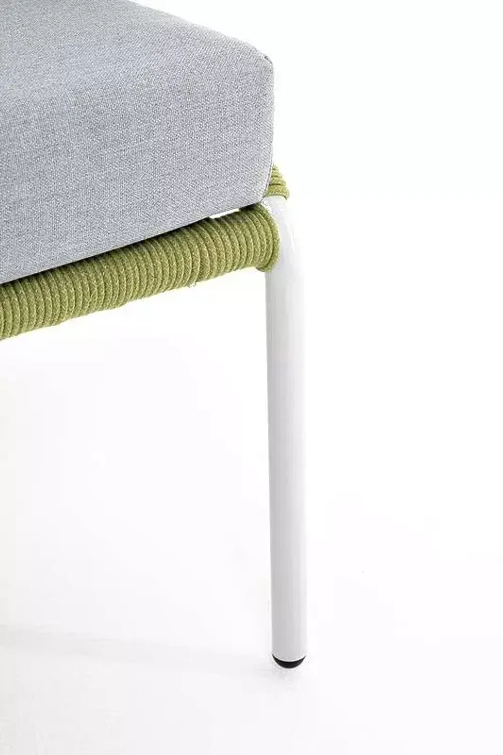 "Милан" диван 2-местный плетеный из роупа, каркас алюминий светло-серый (RAL7035) шагрень, роуп салатовый меланж круглый, ткань светло-серая