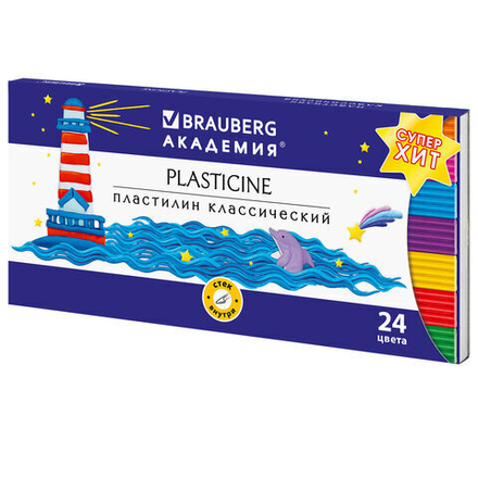 Пластилин классический BRAUBERG "АКАДЕМИЯ Супер ХИТ", 24 цвета, 480 г, стек, ВЫСШЕЕ КАЧЕСТВО, 106424