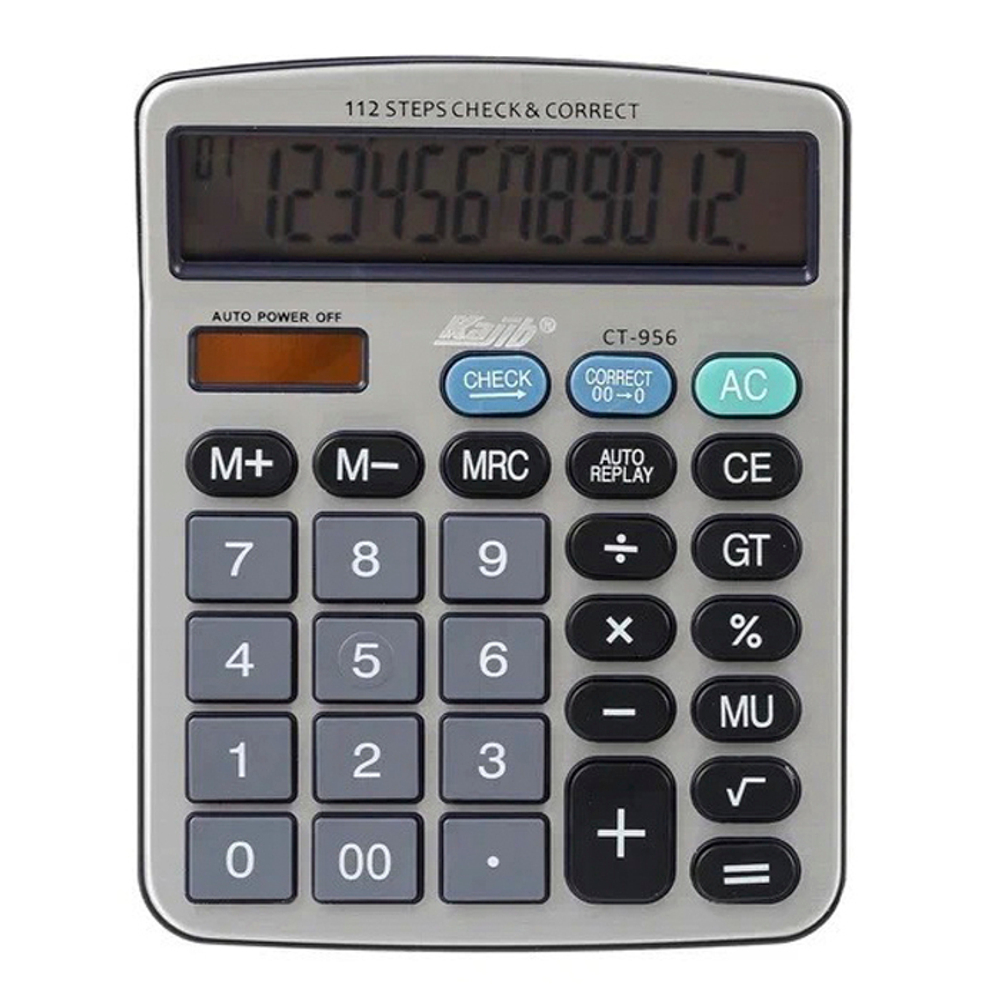 Калькулятор настольный Kajib 12 Bit, LCD, 17.8*14.2 см, серый