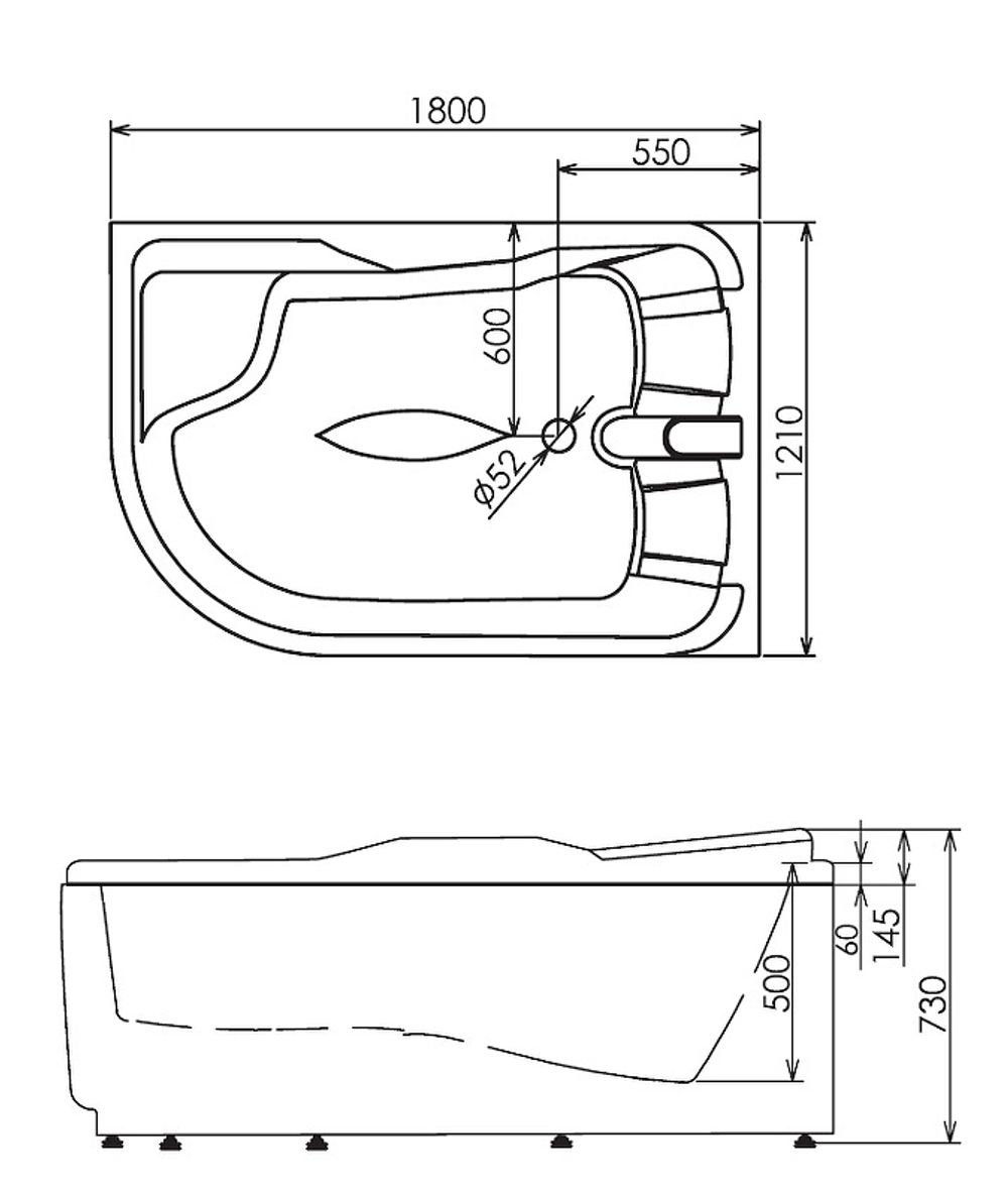 Акриловая ванна Gemy 180х121 G9083 B R с гидромассажем