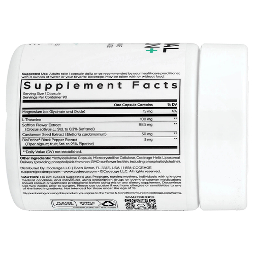 Codeage, Eural, липосомальный шафран+, 90 растительных капсул