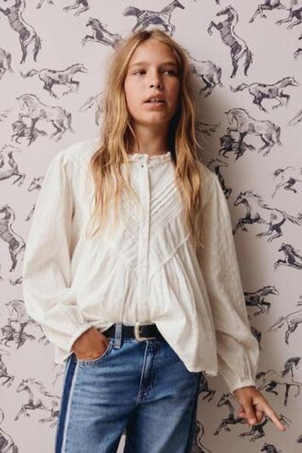 ZARA РУБАШКА В РОМАНТИЧЕСКОМ СТИЛЕ С КРУЖЕВОМ, БЕЛЫЙ