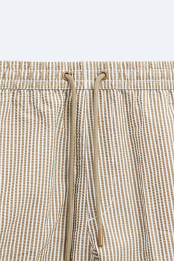 ZARA ПЛАВКИ ИЗ ЖАТОЙ ТКАНИ В МЕЛКУЮ ПОЛОСКУ, ЦВЕТ ОЛИВКОВОГО МАСЛА