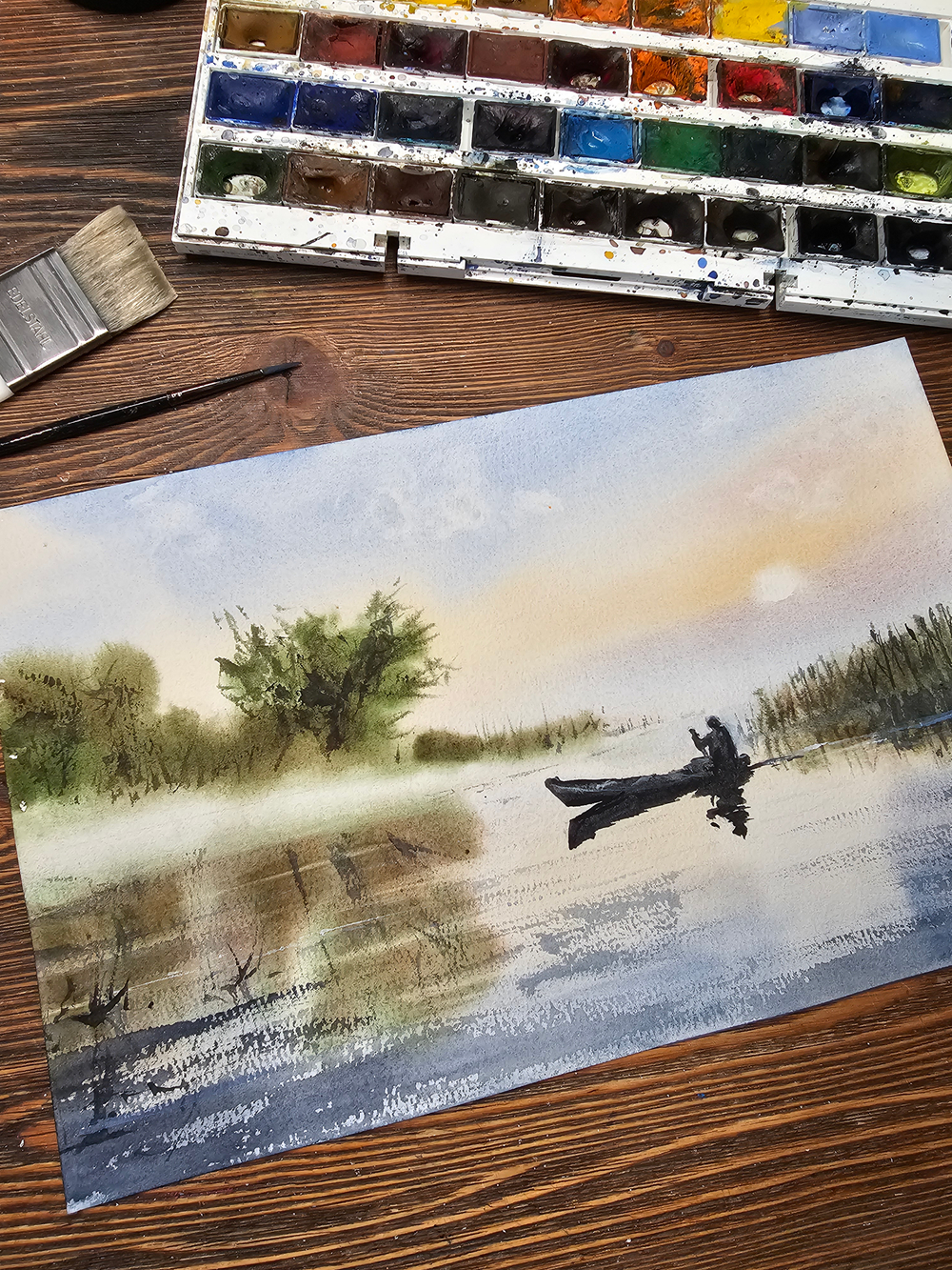 Картина авторская акварельная в паспарту 30х40 см на стену для интерьера "Тишина"