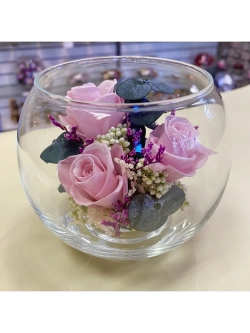 натуральные кустовые розы в стекле, вакуум*